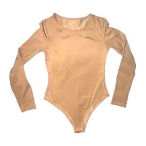 SHEIN Tan Long Sleeve Bodysuit Snap Closure Size Medium